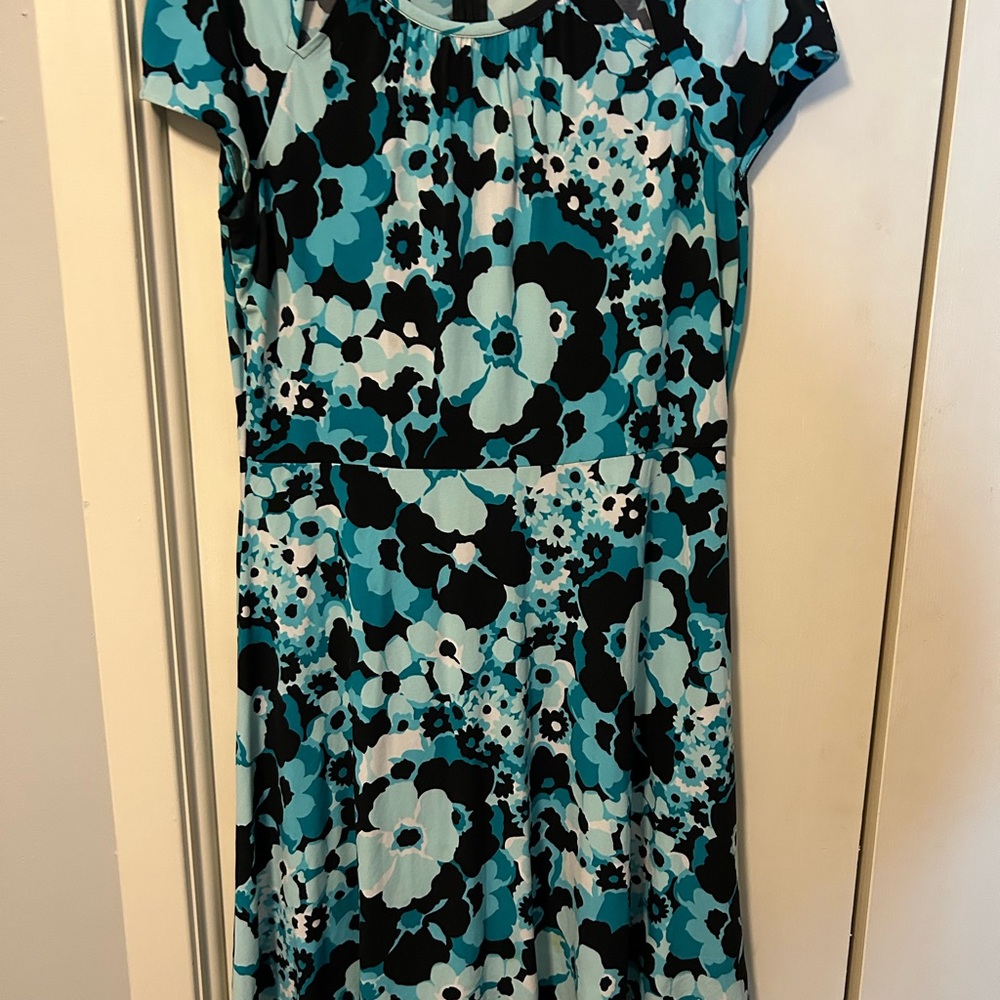 MICHAEL Michael Kors Blue Black White Floral Fit-and-Flare Dress